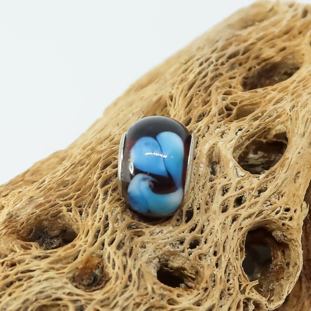 Purple and Blue European Glass Charm Bead with Silver Core Center